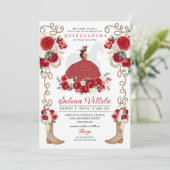 Red Charro Western Quinceañera Einladung (Stehend Vorderseite)