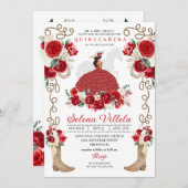 Red Charro Western Quinceañera Einladung (Vorne/Hinten)