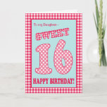 Red Check Polkas Sweet 16th Birthday for Daughter Einladung<br><div class="desc">A Sweet 16th Birthday Card for a Daughter,  with a pretty,  retro feel. The letters,  numbers and border are in red and white check gingham and polka dots on a sky blue background. You can change the inside message if you wish.</div>