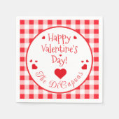 Red Check Red Hearts Valentine's Day Paper Napkin Serviette (Vorderseite)