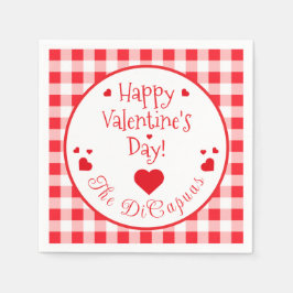 Red Check Red Hearts Valentine's Day Paper Napkin Serviette