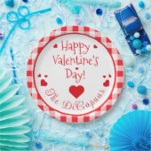 Red Check Red Hearts Whimsical Valentine's Day Pappteller (Party)