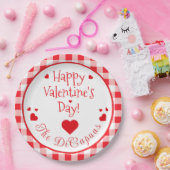 Red Check Red Hearts Whimsical Valentine's Day Pappteller (Party)
