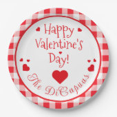 Red Check Red Hearts Whimsical Valentine's Day Pappteller (Vorderseite)