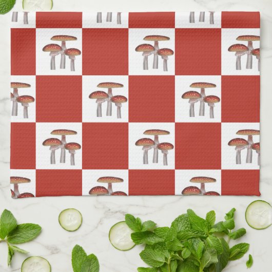 Red check with mushroom geschirrtuch (Gefaltet)