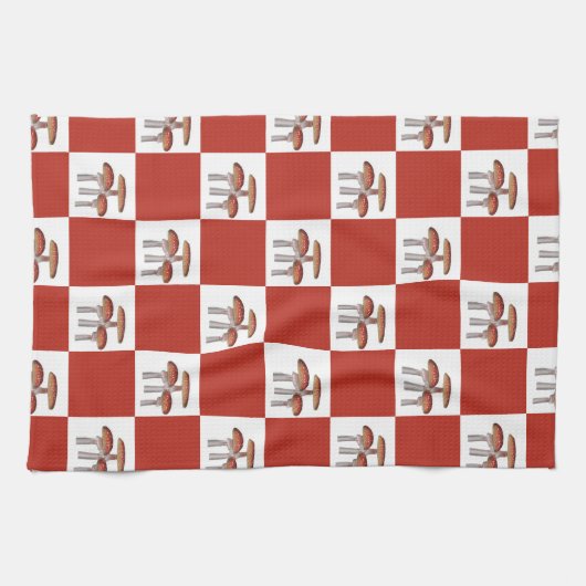 Red check with mushroom geschirrtuch (Horizontal)
