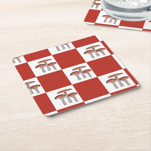 Red check with mushroom rechteckiger pappuntersetzer (angewinkelt)