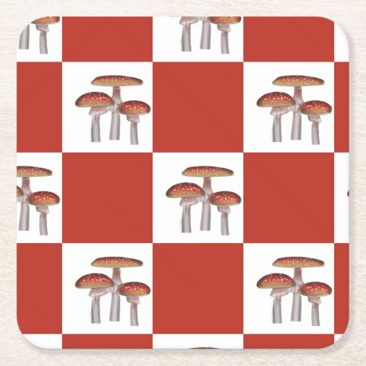 Red check with mushroom rechteckiger pappuntersetzer (Vorderseite)