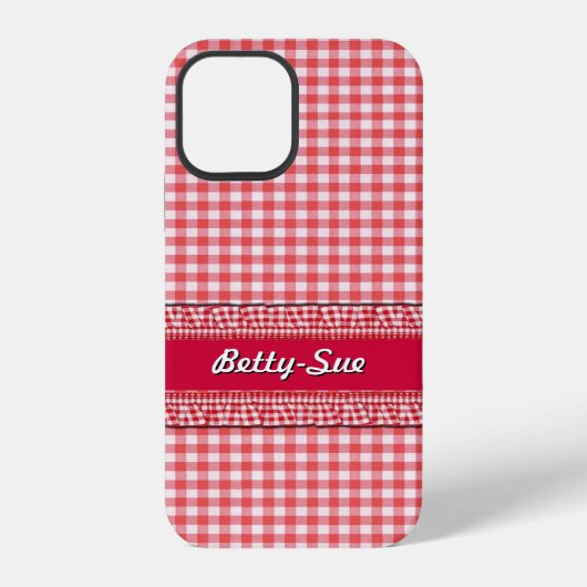Red Checked Case mit Ihrem Namen iPhone Hülle (Rückseite)