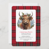 Red Checked Christmas Highlander Cow Einladung (Vorderseite)