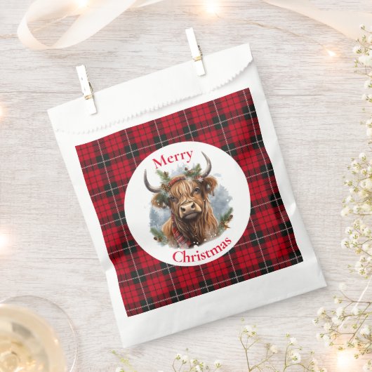 Red Checked Christmas Highlander Cow Geschenktütchen (Ausgeschnitten)