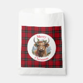Red Checked Christmas Highlander Cow Geschenktütchen (Vorderseite)
