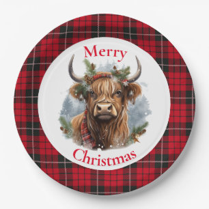 Red Checked Christmas Highlander Cow Pappteller