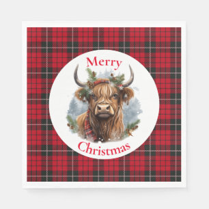 Red Checked Christmas Highlander Cow Serviette