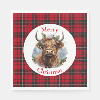 Red Checked Christmas Highlander Cow Serviette