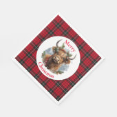 Red Checked Christmas Highlander Cow Serviette (Ecke)