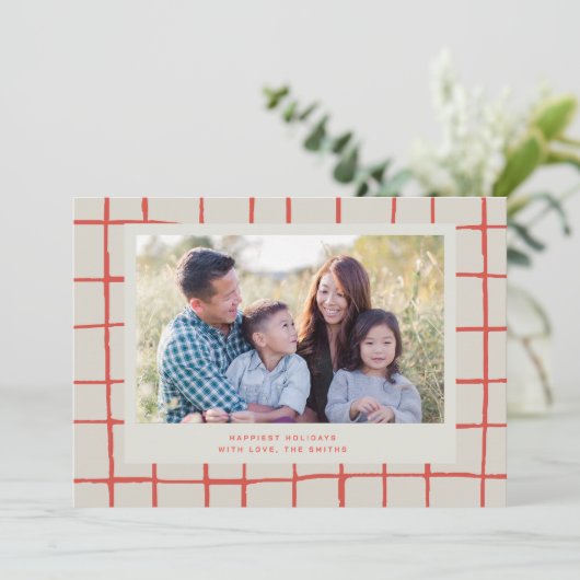 Red Checked Niedlich Foto Holiday Card Einladung (Stehend Vorderseite)