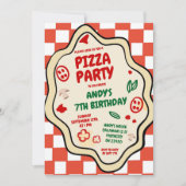 Red Checked Pizza Party Italienischer Kindergeburt Einladung (Vorderseite)