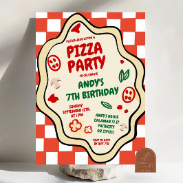 Red Checked Pizza Party Italienischer Kindergeburt Einladung