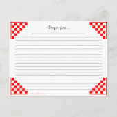 Red Checked Ruled Recipe Card Kitchen Equivalvalva Postkarte (Rückseite)