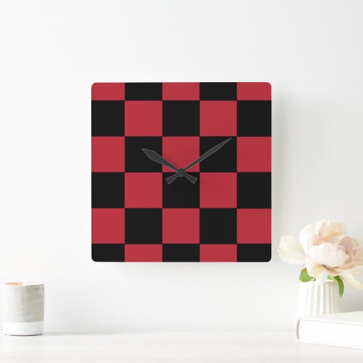 Red Checker Clock Quadratische Wanduhr (Zuhause)