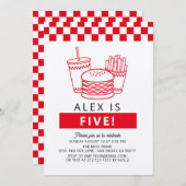 Red Checker Hamburger Boy Birthday Einladung (Vorne/Hinten)