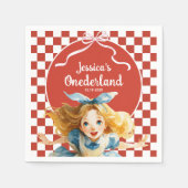 Red Checkered Alice in ONEDERLAND 1st Birthday Serviette (Vorderseite)