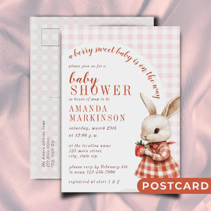 Red Checkered Garden Berry Sweet Bunny Baby Dusche Postkarte