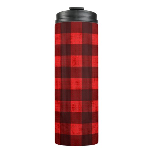 Red Checkered Gewebe Hintergrund Textur Thermosbecher (Vorderseite)