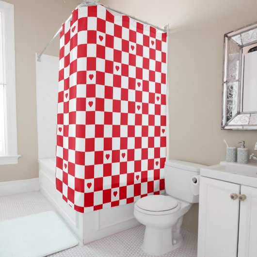 Red Checkered Pattern Background Shower Curtain Duschvorhang (Beispiel)