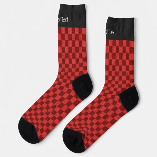 Red Checkered Pattern - Strick Karo - eigener Text Socken (Linkes Detail)