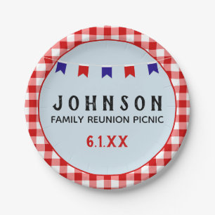 Red Checkered Tableclover Summer Picnic Party Pappteller
