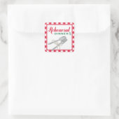 Red Checkered Wedding Probe Dinner Quadratischer Aufkleber (Tasche)