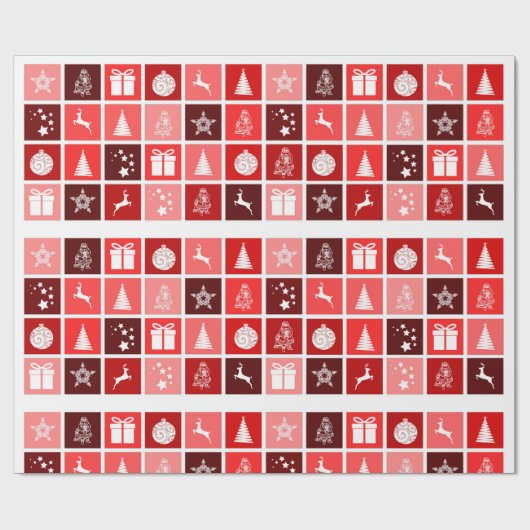 Red Checkered Weihnachtsmuster Geschenkpapier (Flach)