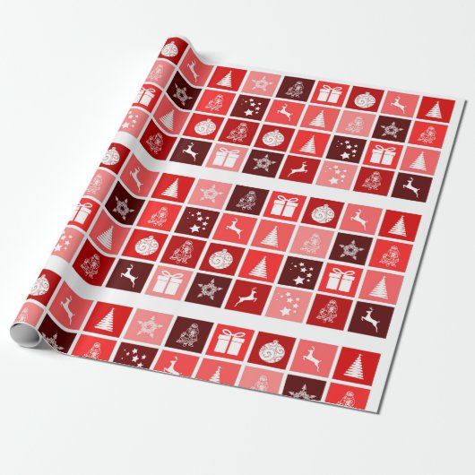 Red Checkered Weihnachtsmuster Geschenkpapier (Ungerollt)