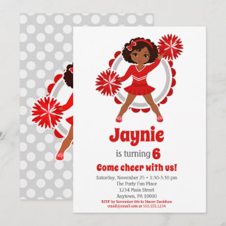 Red Cheerleader - African American Birthday Einladung