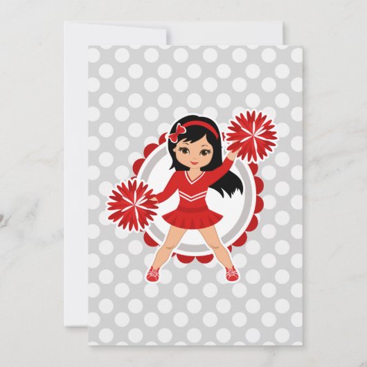 Red Cheerleader Black Hair Girls Cheerday Einladung (Rückseite)