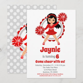 Red Cheerleader Black Hair Girls Cheerday Einladung