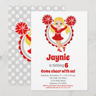 Red Cheerleader - Blonde Girls Cheer Birthday Einladung