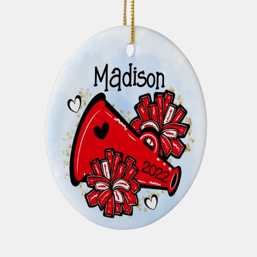 Red Cheerleader Ornament Megaphone Pom Pom (Rechts)