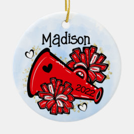 Red Cheerleader Ornament Megaphone Pom Pom