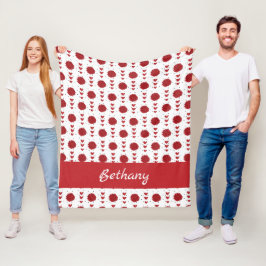 Red Cheerleader Pom Poms & Hearts Muster Fleecedecke