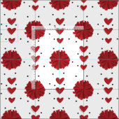 Red Cheerleader Pom Poms & Hearts Muster Stoff (Kachel)