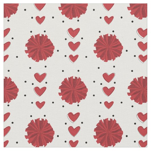 Red Cheerleader Pom Poms & Hearts Muster Stoff (Nahaufnahme)
