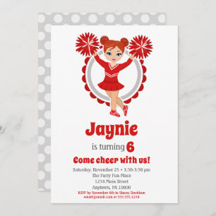 Red Cheerleader - Redhead Girls Cheer Birthday Einladung