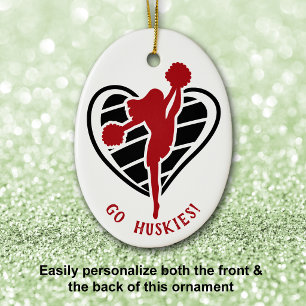 Red Cheerleader Team Name Keramik Ornament