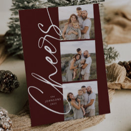 Red Cheers Minimal Moderne Elegante Drehbuch Weihn Feiertagskarte