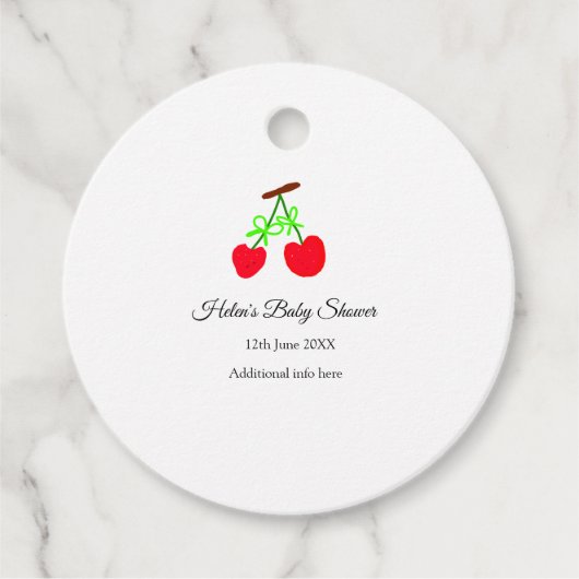 Red Chergreen bow add name date baby Dusche Geschenkanhänger (Vorderseite)