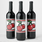 Red Cherries Black Custom Retro Custom Wine Label Weinetikett (Flaschen)