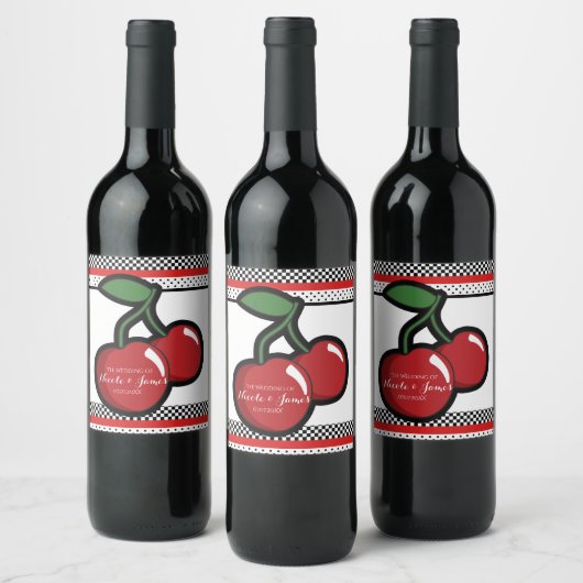 Red Cherries Black Custom Retro Custom Wine Label Weinetikett (Flaschen)